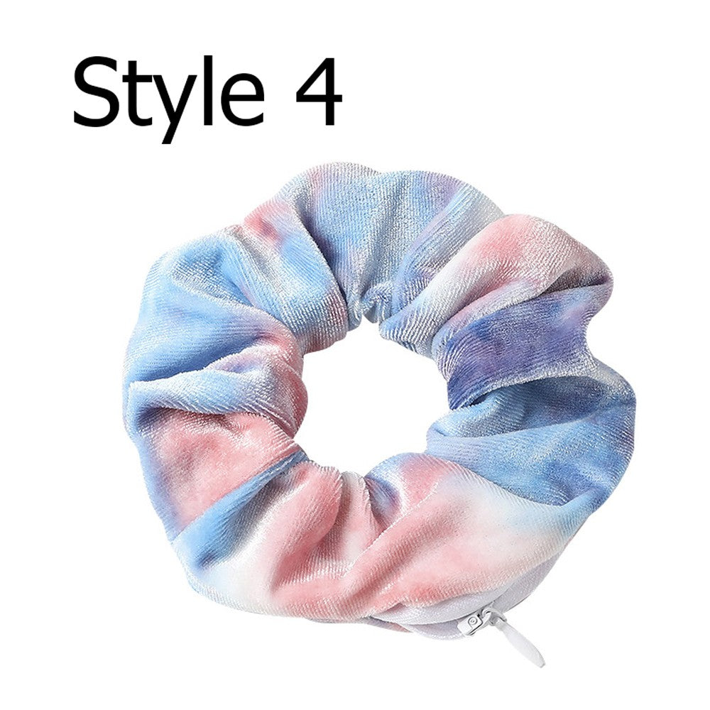6PCS Women Dye Zipper Pocket Velvet Scrunchies Hair Ties Girl Stuff Scrunchy Hair Elastic Bands for Sister Friend