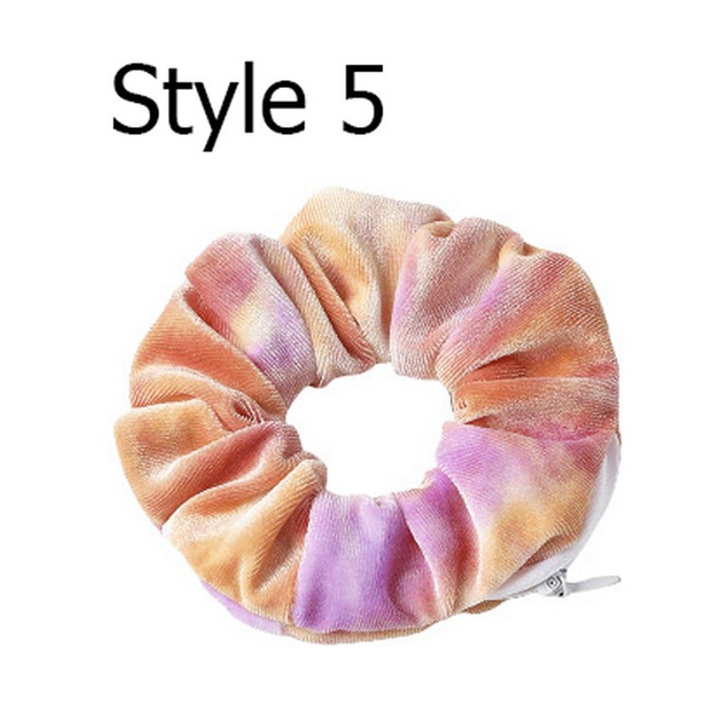 6PCS Women Dye Zipper Pocket Velvet Scrunchies Hair Ties Girl Stuff Scrunchy Hair Elastic Bands for Sister Friend