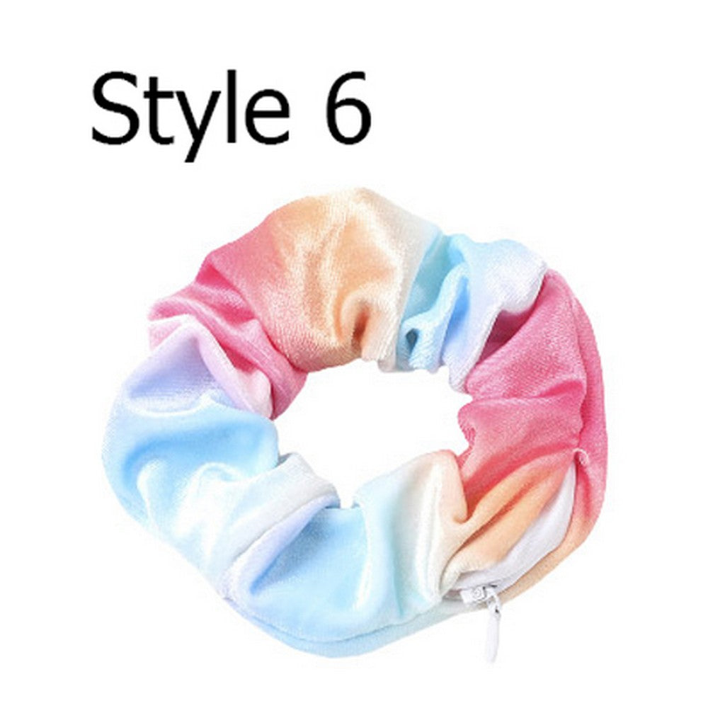 6PCS Women Dye Zipper Pocket Velvet Scrunchies Hair Ties Girl Stuff Scrunchy Hair Elastic Bands for Sister Friend