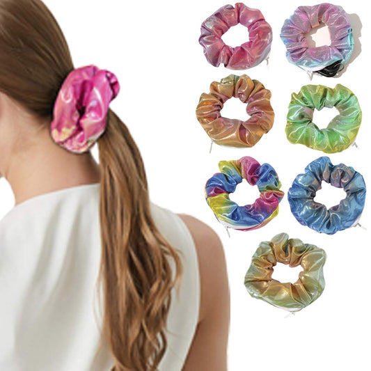 7PCS Women Shiny Metallic Zipper Pocket Velvet Scrunchies Hair Ties Girl Stuff Scrunchy Hair Elastic Bands for Sister Friend