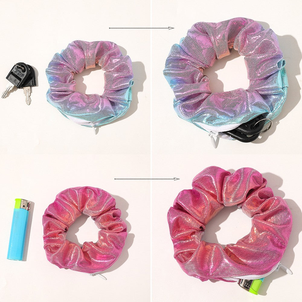 7PCS Women Shiny Metallic Zipper Pocket Velvet Scrunchies Hair Ties Girl Stuff Scrunchy Hair Elastic Bands for Sister Friend