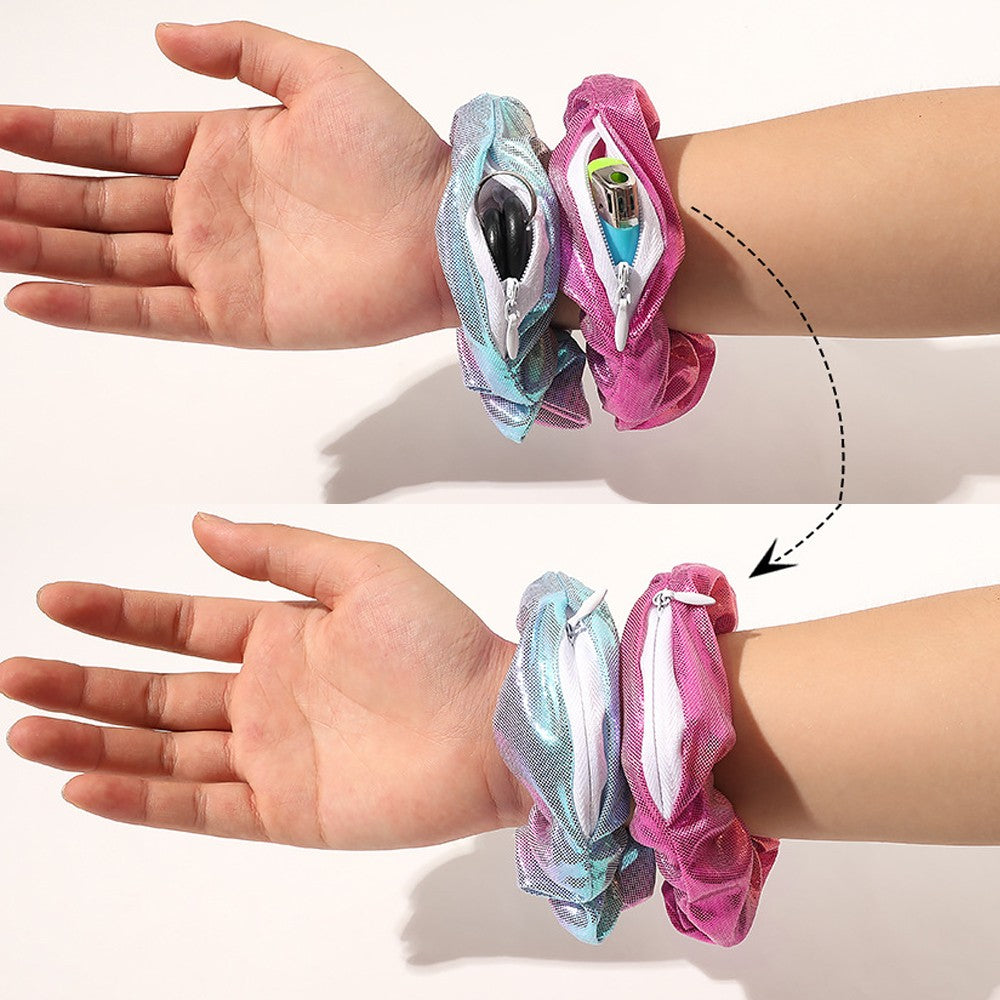 7PCS Women Shiny Metallic Zipper Pocket Velvet Scrunchies Hair Ties Girl Stuff Scrunchy Hair Elastic Bands for Sister Friend