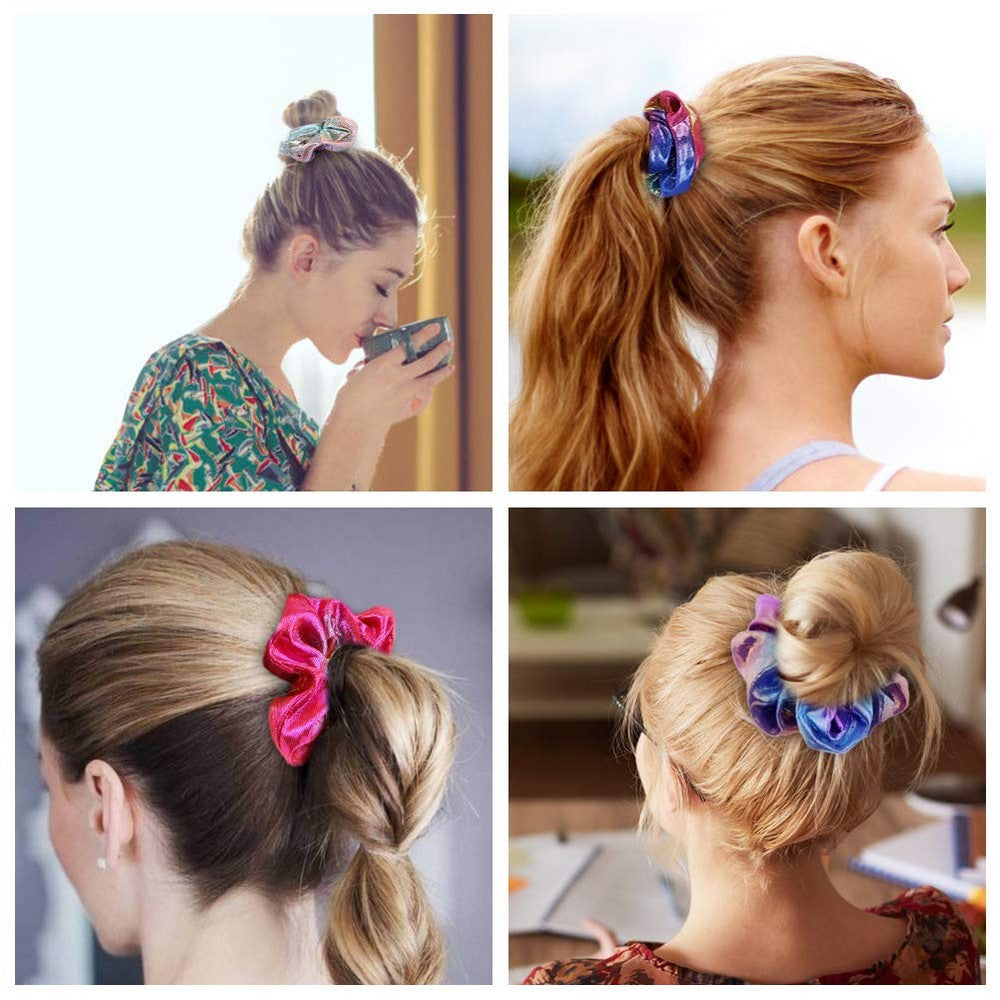 7PCS Women Shiny Metallic Zipper Pocket Velvet Scrunchies Hair Ties Girl Stuff Scrunchy Hair Elastic Bands for Sister Friend