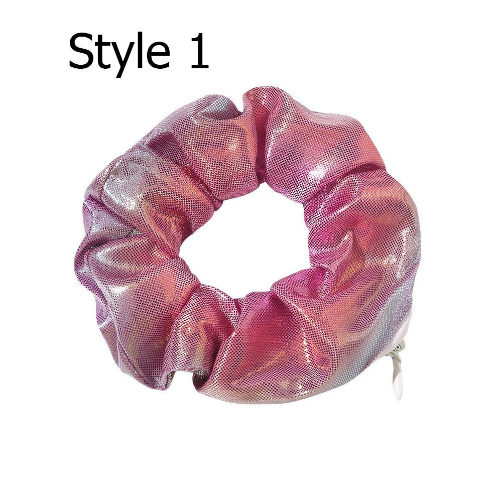 7PCS Women Shiny Metallic Zipper Pocket Velvet Scrunchies Hair Ties Girl Stuff Scrunchy Hair Elastic Bands for Sister Friend