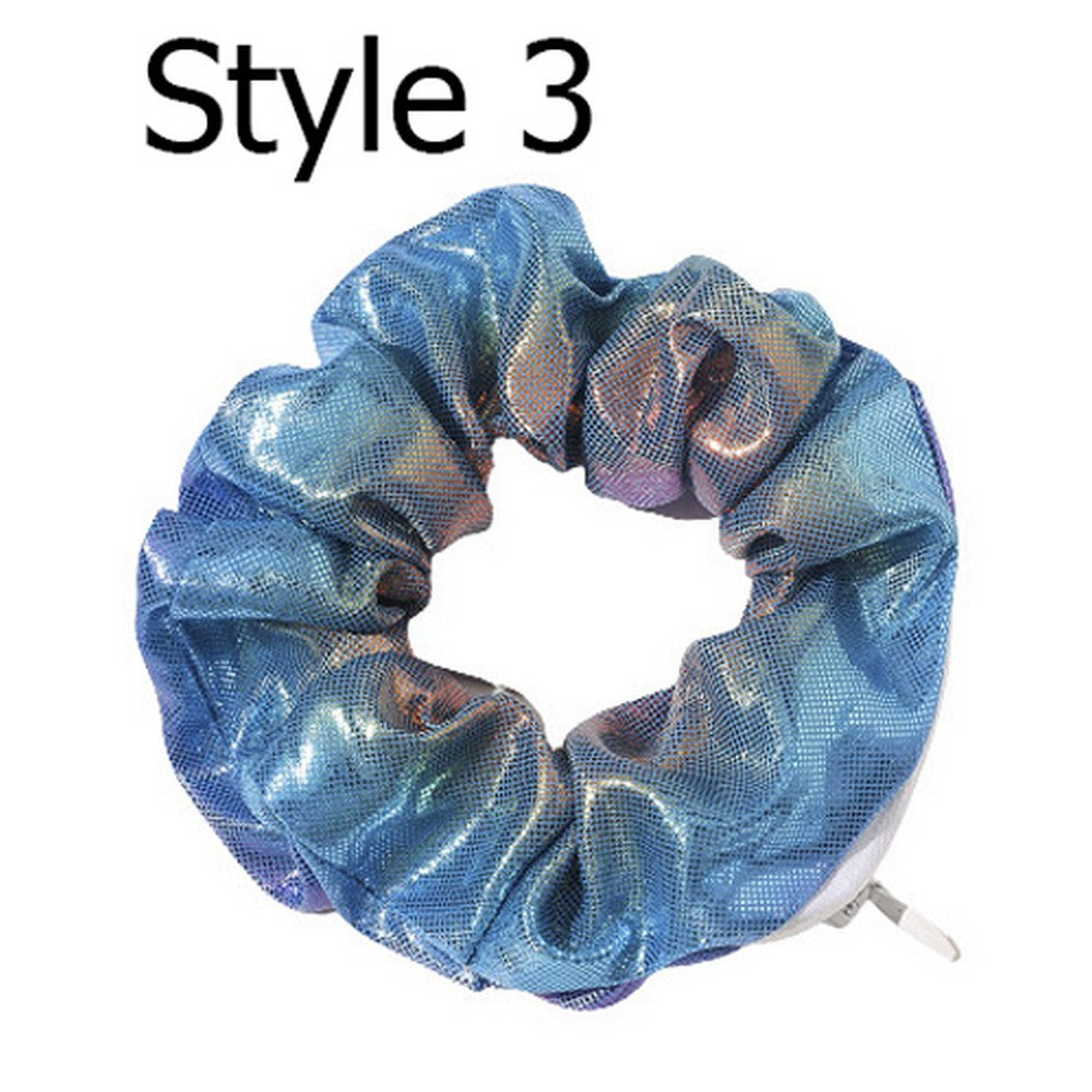 7PCS Women Shiny Metallic Zipper Pocket Velvet Scrunchies Hair Ties Girl Stuff Scrunchy Hair Elastic Bands for Sister Friend