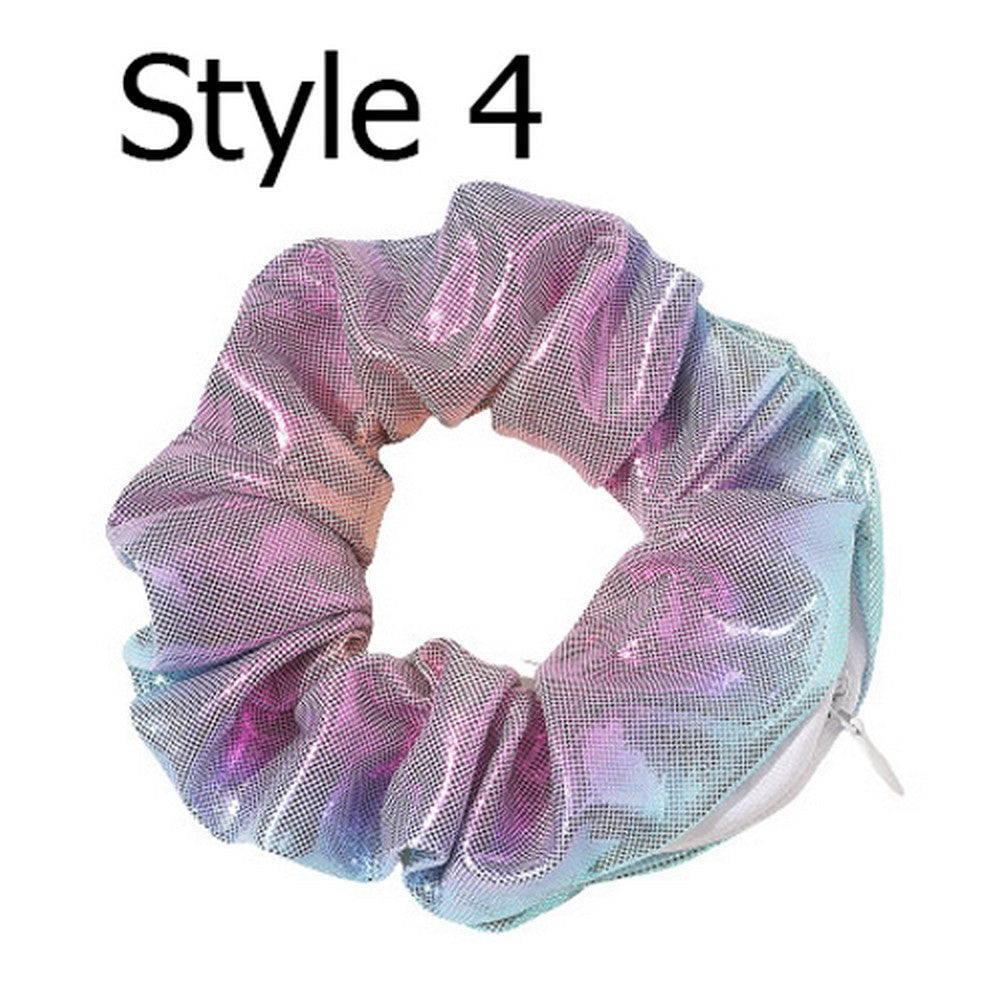 7PCS Women Shiny Metallic Zipper Pocket Velvet Scrunchies Hair Ties Girl Stuff Scrunchy Hair Elastic Bands for Sister Friend