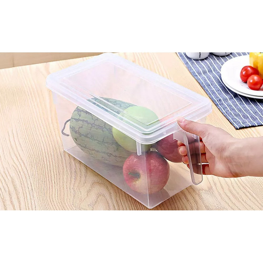 4 X Kitchen Transparent Storage Box Cabinet Organizer Plastic Bin Food Storage Container with Lid and Handle for Refrigerator Freezer Cabinet