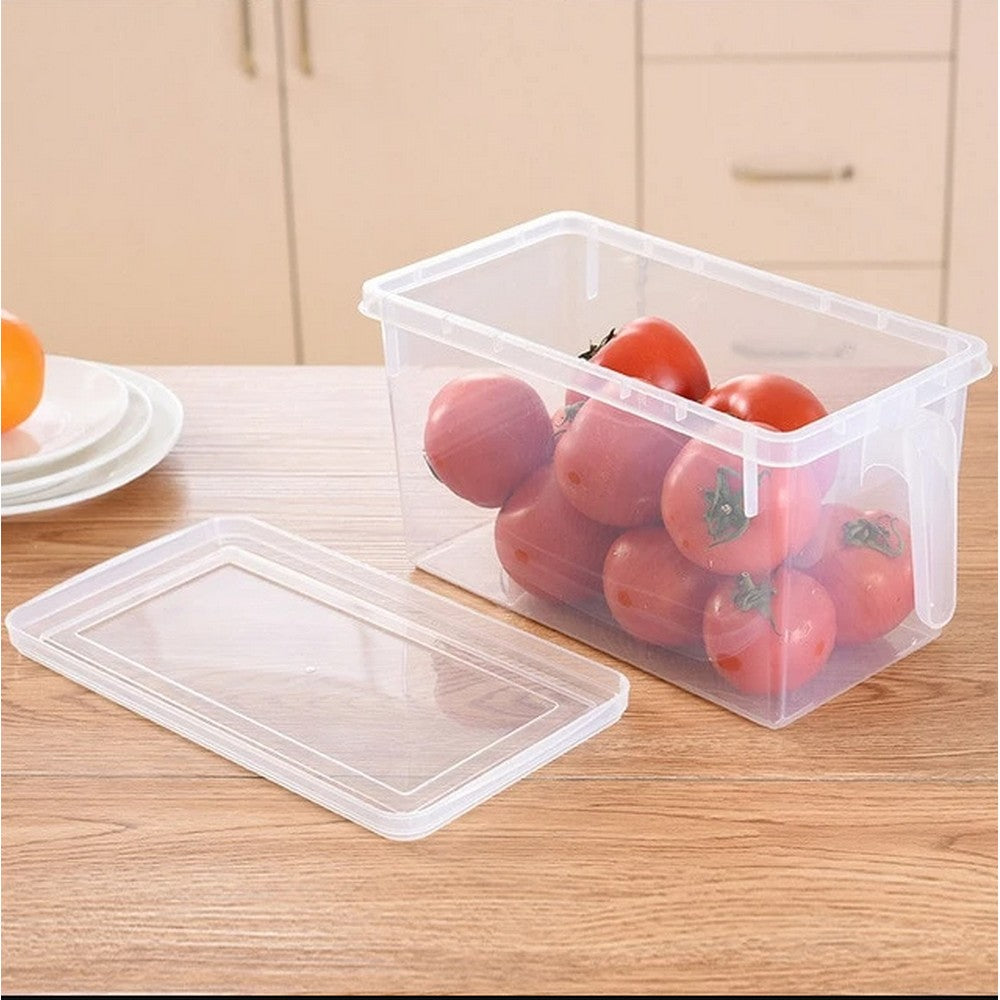 4 X Kitchen Transparent Storage Box Cabinet Organizer Plastic Bin Food Storage Container with Lid and Handle for Refrigerator Freezer Cabinet