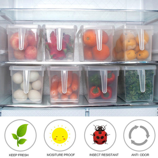 8 X Kitchen Transparent Storage Box Cabinet Organizer Plastic Bin Food Storage Container with Lid and Handle for Refrigerator Freezer Cabinet