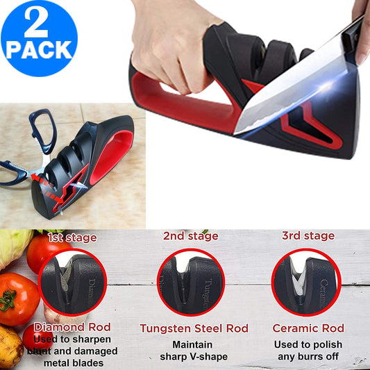 2 X 4 In 1 Kitchen Knife and Scissor Sharpener Blade Sharpening Tool Tungsten Steel Ceramic Scissor Sharpener