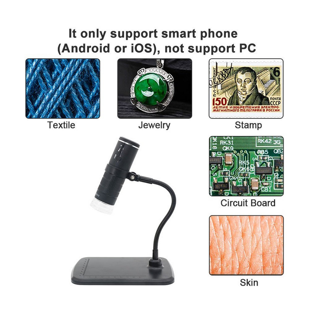 Wireless Digital Microscope 50X to 1000X WiFi Microscope Camera Magnifier with 8 LED Light Not Support PC