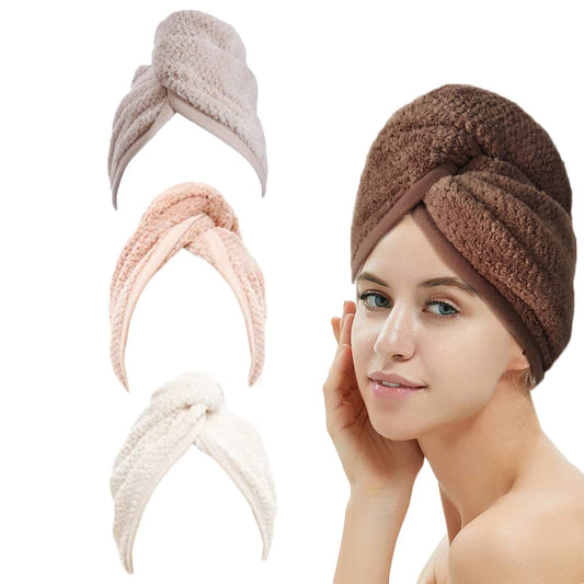4 X Microfiber Hair Wrap Bath Hair Drying Towels Absorbent Quick Dryer Towels with Button