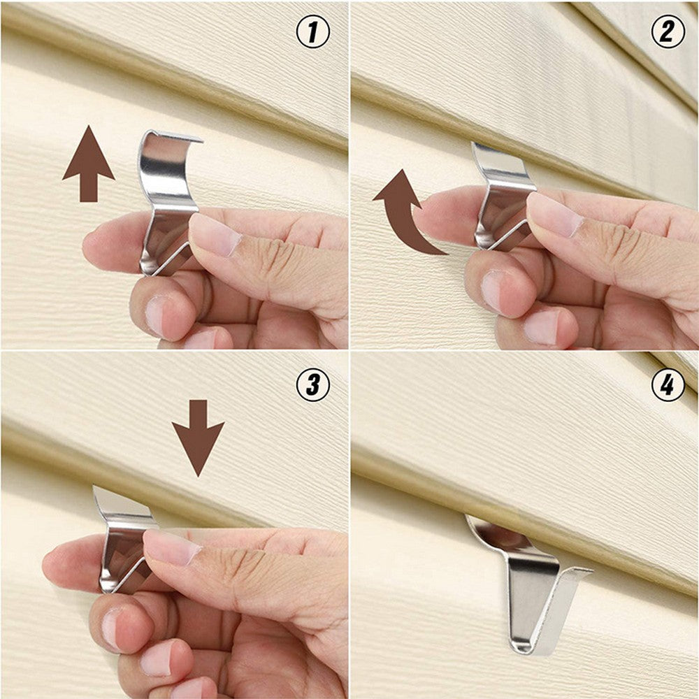 2 X 10PCS No Hole Needed Vinyl Siding Hanger Hooks Set Outdoor Siding Clips Decorations Stainless Steel Hanger