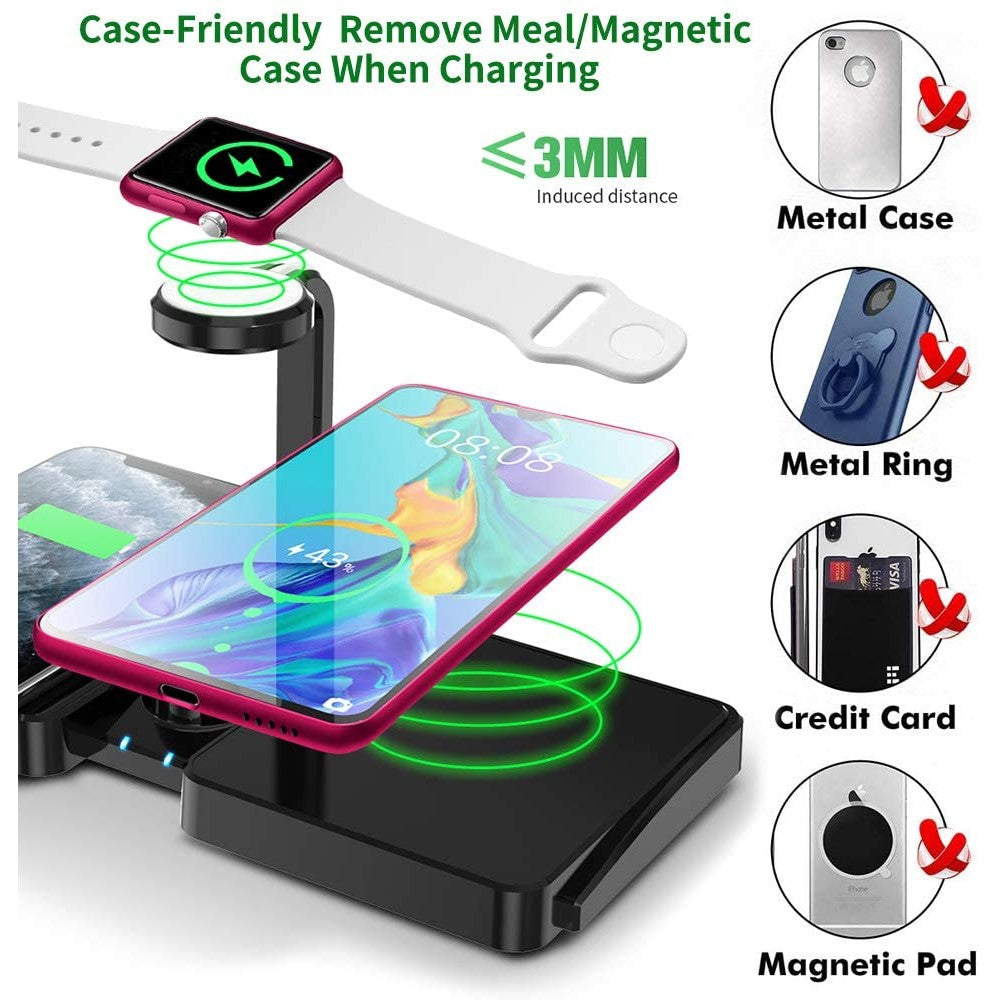 4 In 1 Wireless Charging Stand Wireless Charger Dock for iPhone Android Apple Watch AirPods