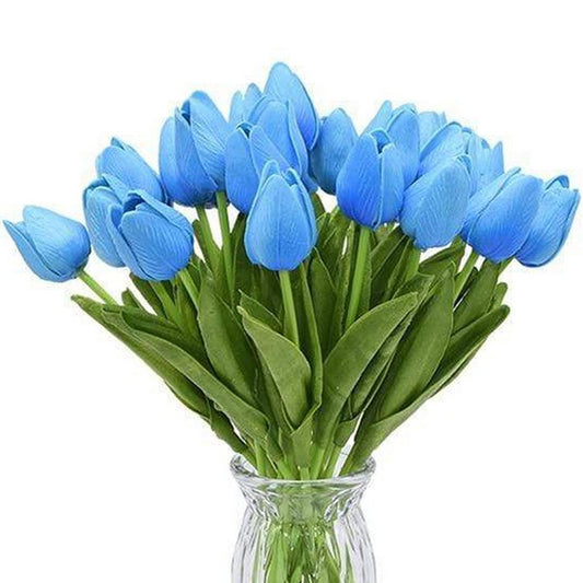 10 X Artificial Blue Tulip Flower Bouquet Home Office Wedding Decoration Photography Props
