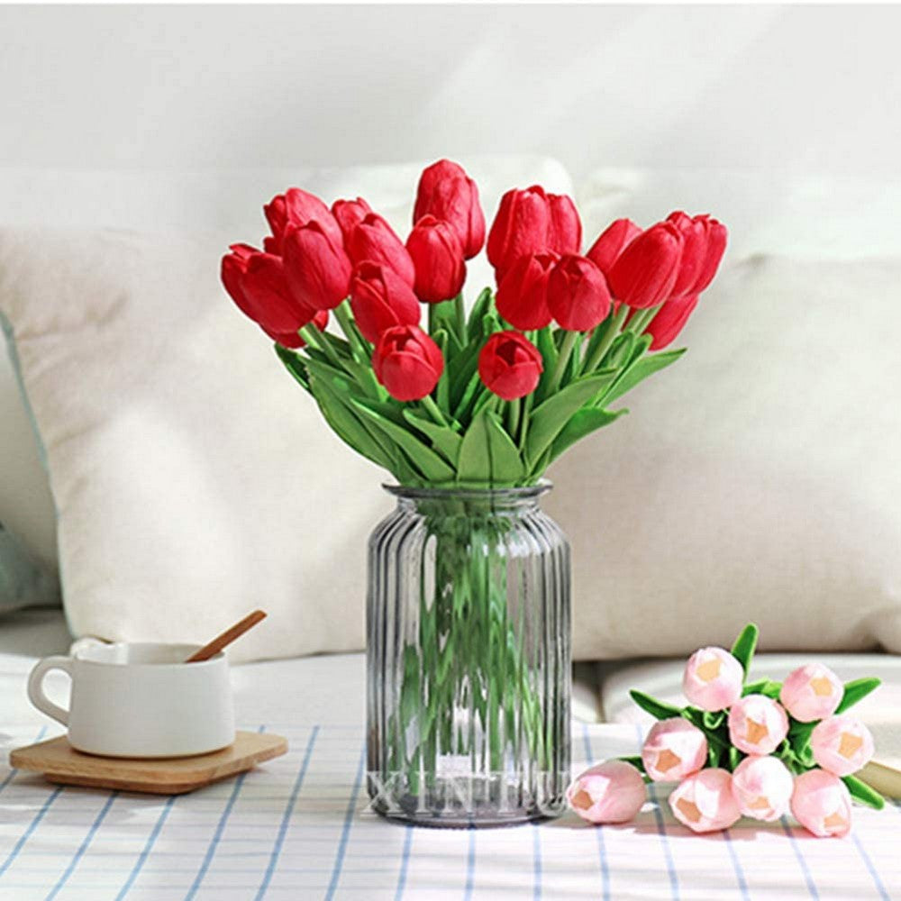10 X Artificial Red Tulip Flower Bouquet Home Office Wedding Decoration Photography Props