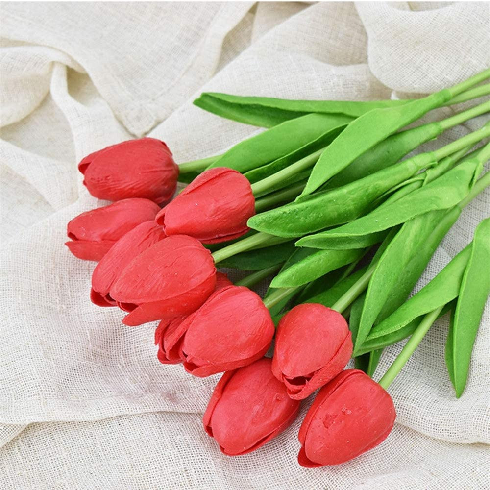 10 X Artificial Red Tulip Flower Bouquet Home Office Wedding Decoration Photography Props