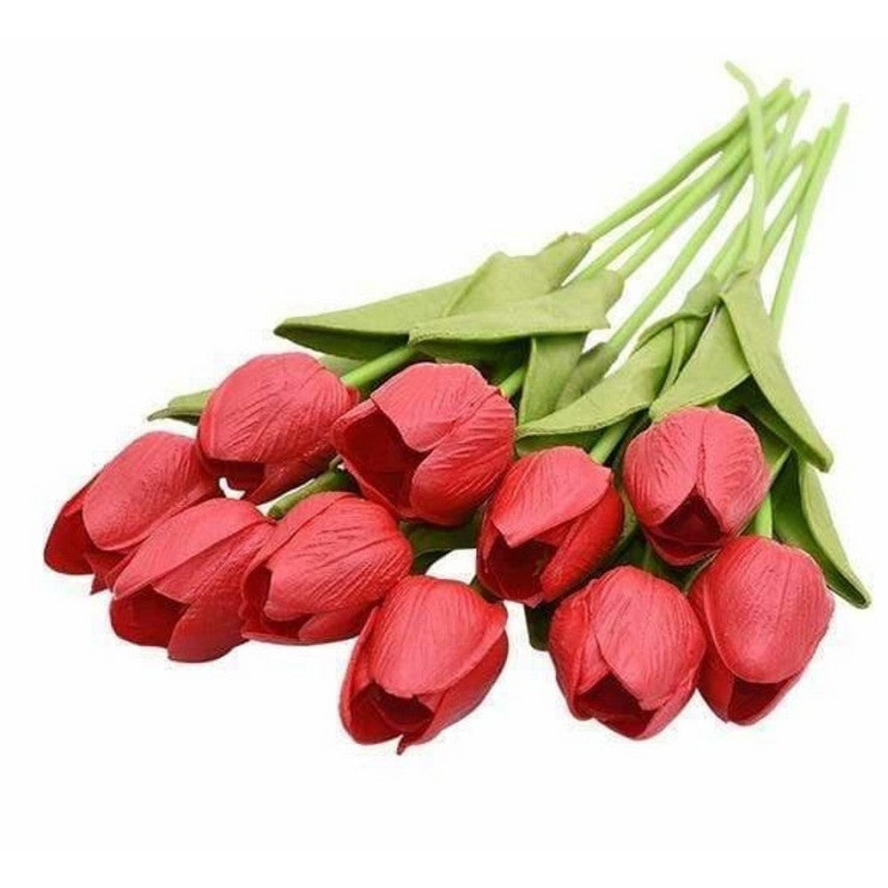 10 X Artificial Red Tulip Flower Bouquet Home Office Wedding Decoration Photography Props
