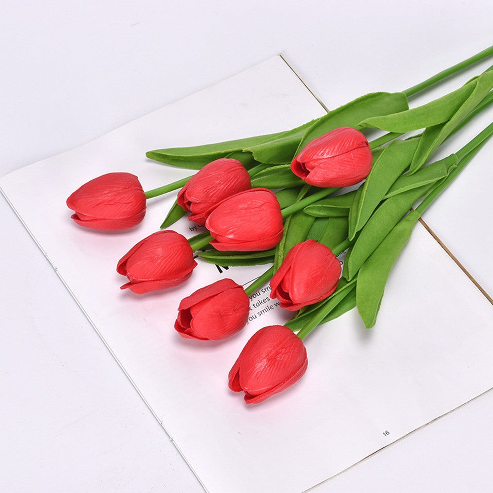 10 X Artificial Red Tulip Flower Bouquet Home Office Wedding Decoration Photography Props