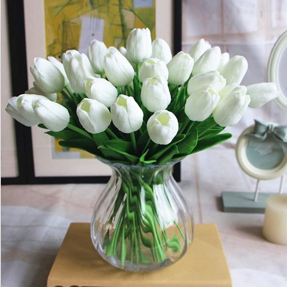 10 X Artificial White Tulip Flower Bouquet Home Office Wedding Decoration Photography Props