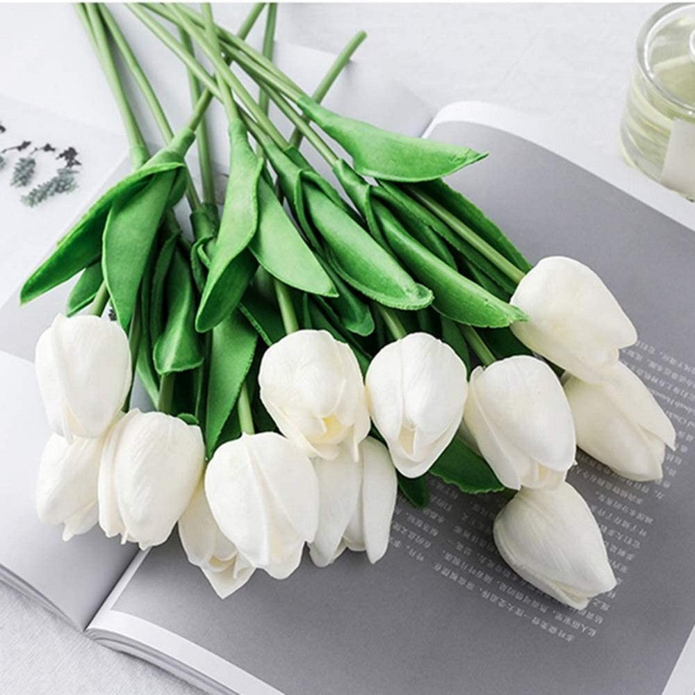 10 X Artificial White Tulip Flower Bouquet Home Office Wedding Decoration Photography Props