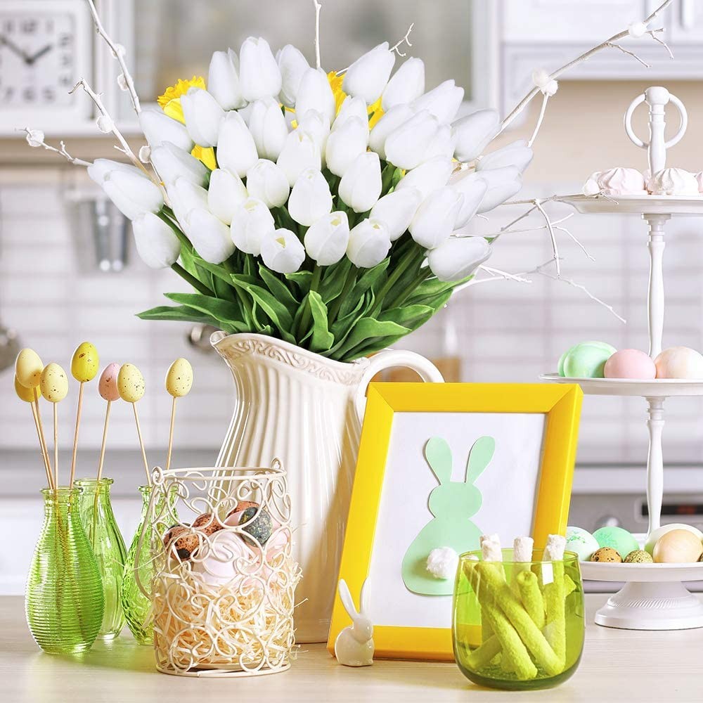 10 X Artificial White Tulip Flower Bouquet Home Office Wedding Decoration Photography Props