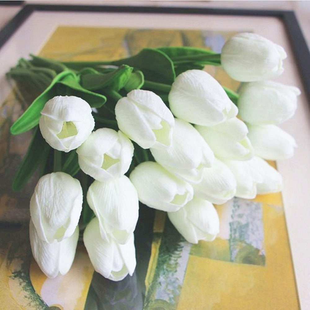 10 X Artificial White Tulip Flower Bouquet Home Office Wedding Decoration Photography Props