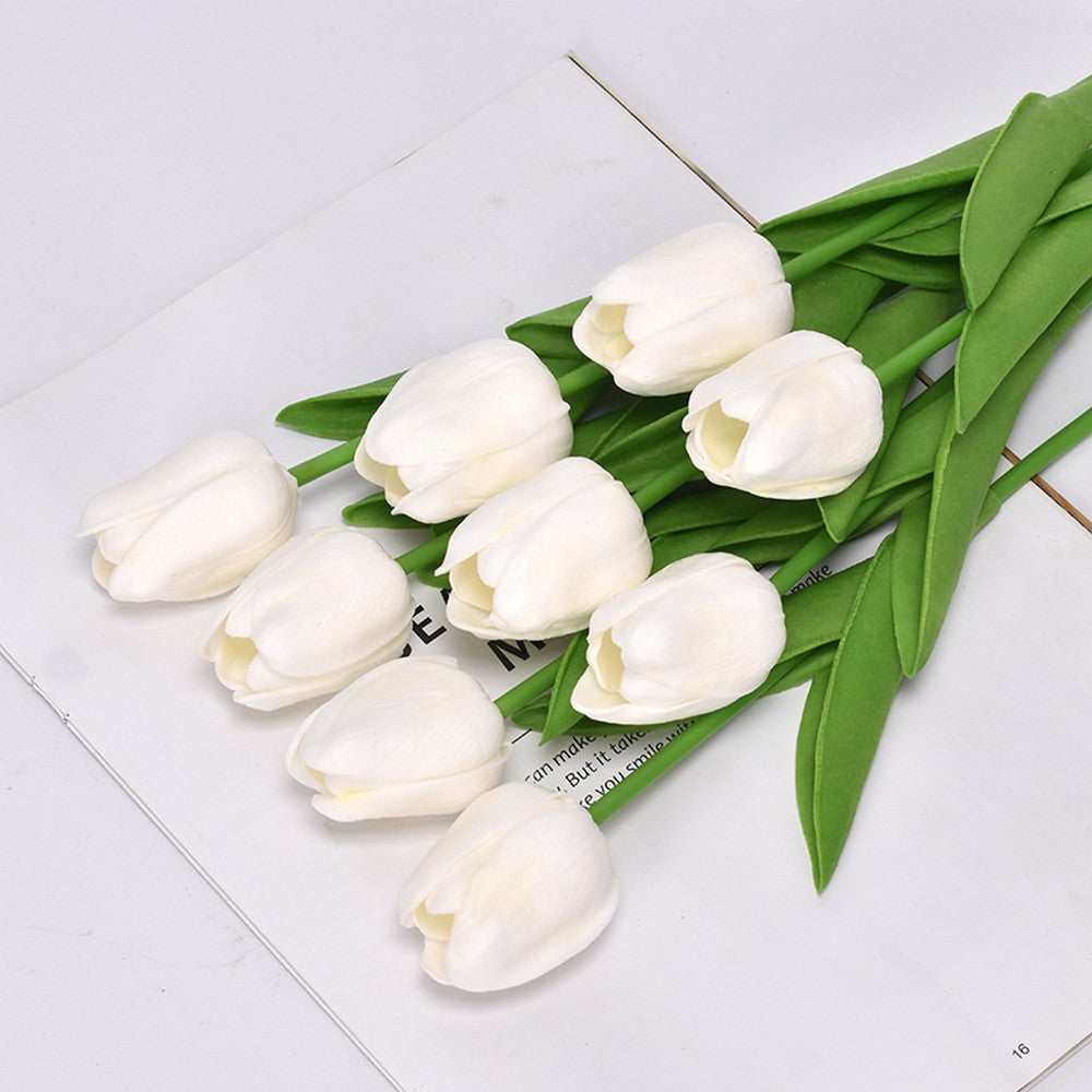 10 X Artificial White Tulip Flower Bouquet Home Office Wedding Decoration Photography Props