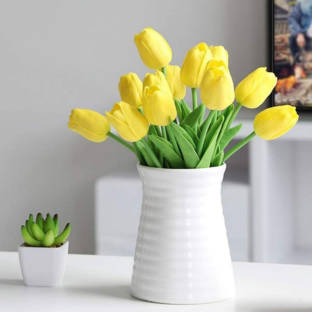 10 X Artificial Yellow Tulip Flower Bouquet Home Office Wedding Decoration Photography Props