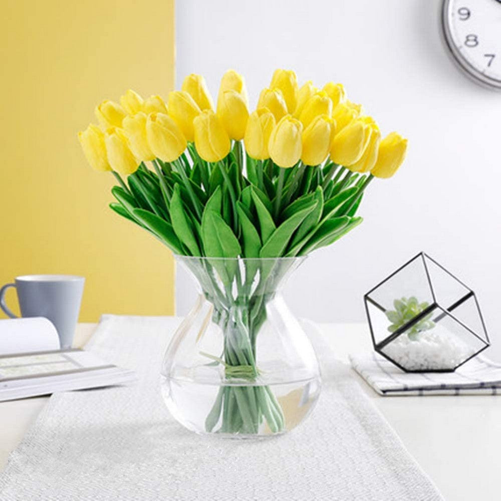 10 X Artificial Yellow Tulip Flower Bouquet Home Office Wedding Decoration Photography Props