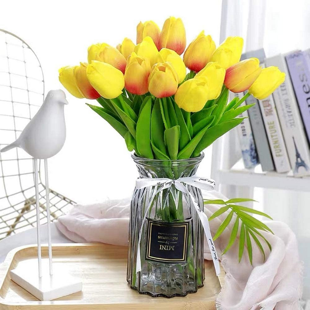 10 X Artificial Yellow Tulip Flower Bouquet Home Office Wedding Decoration Photography Props