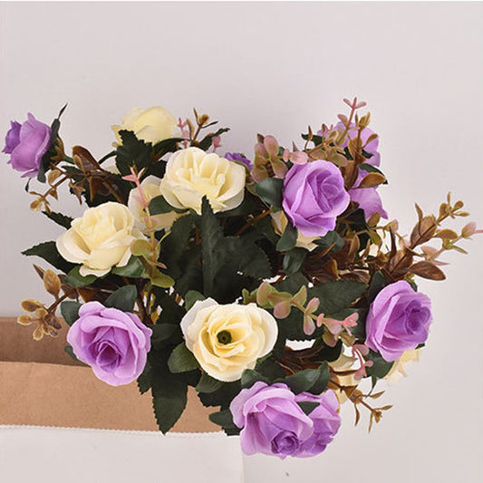2 X Artificial Purple Rose Flowers Bouquet Home Office Wedding Decoration Photography Props