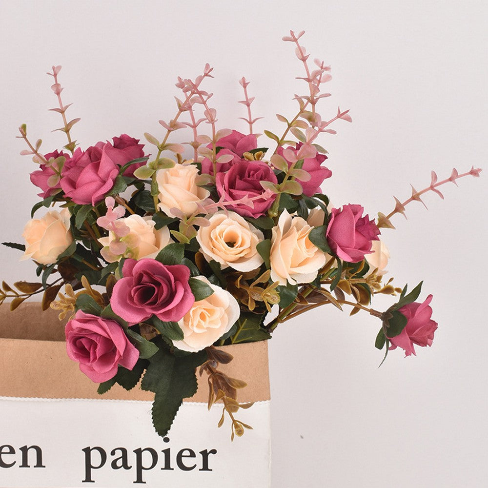 2 X Artificial Wine Red Rose Flowers Bouquet Home Office Wedding Decoration Photography Props