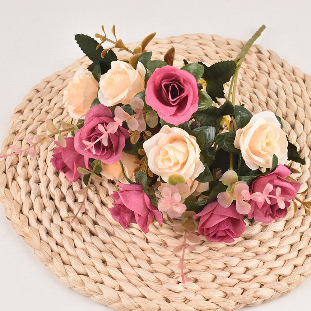 2 X Artificial Wine Red Rose Flowers Bouquet Home Office Wedding Decoration Photography Props