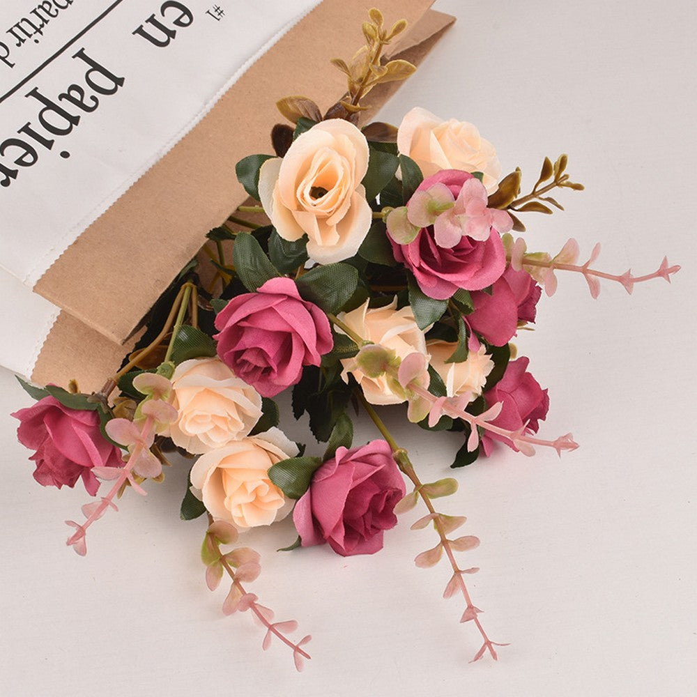 2 X Artificial Wine Red Rose Flowers Bouquet Home Office Wedding Decoration Photography Props