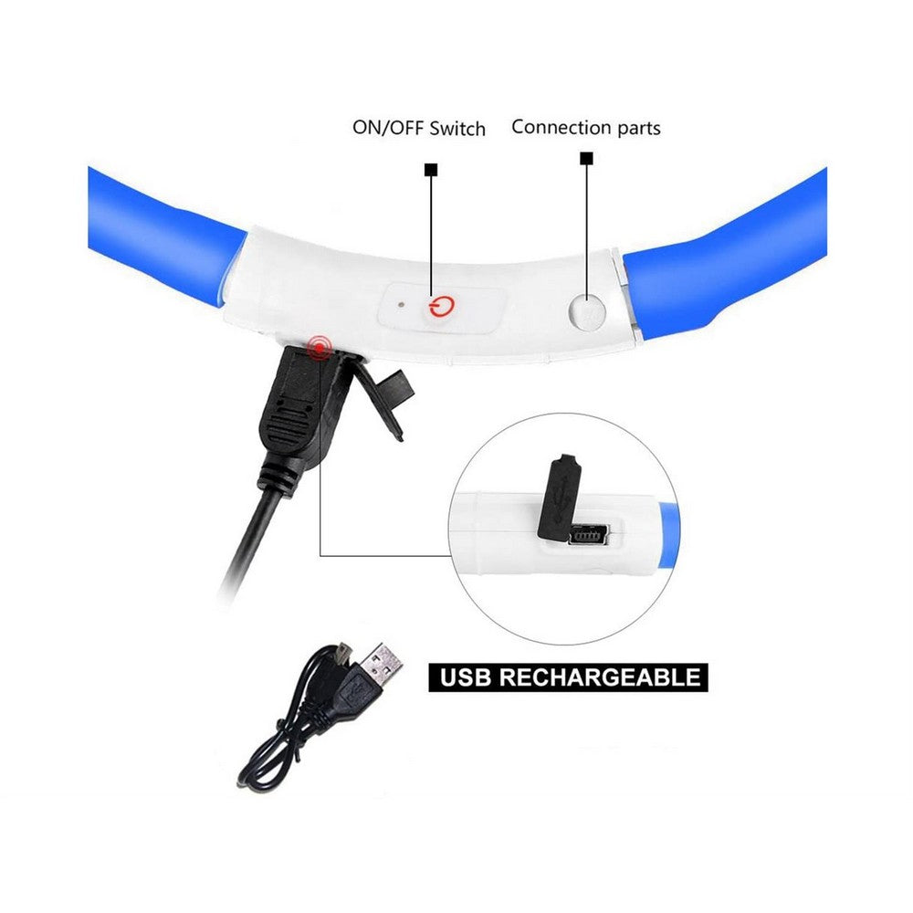 USB Rechargeable 3 Modes Glowing Pet Collars Safety Visibility at Night for Dog Blue