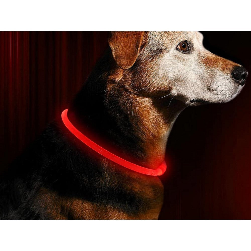 USB Rechargeable 3 Modes Glowing Pet Collars Safety Visibility at Night for Dog Red