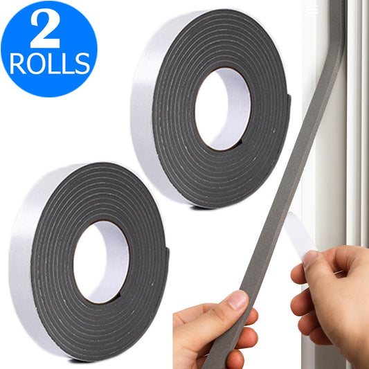 2 Rolls 5M Weather Stripping Sponge Foam Strip Tapes Draught Excluder Door Window Seal Rolls Grey