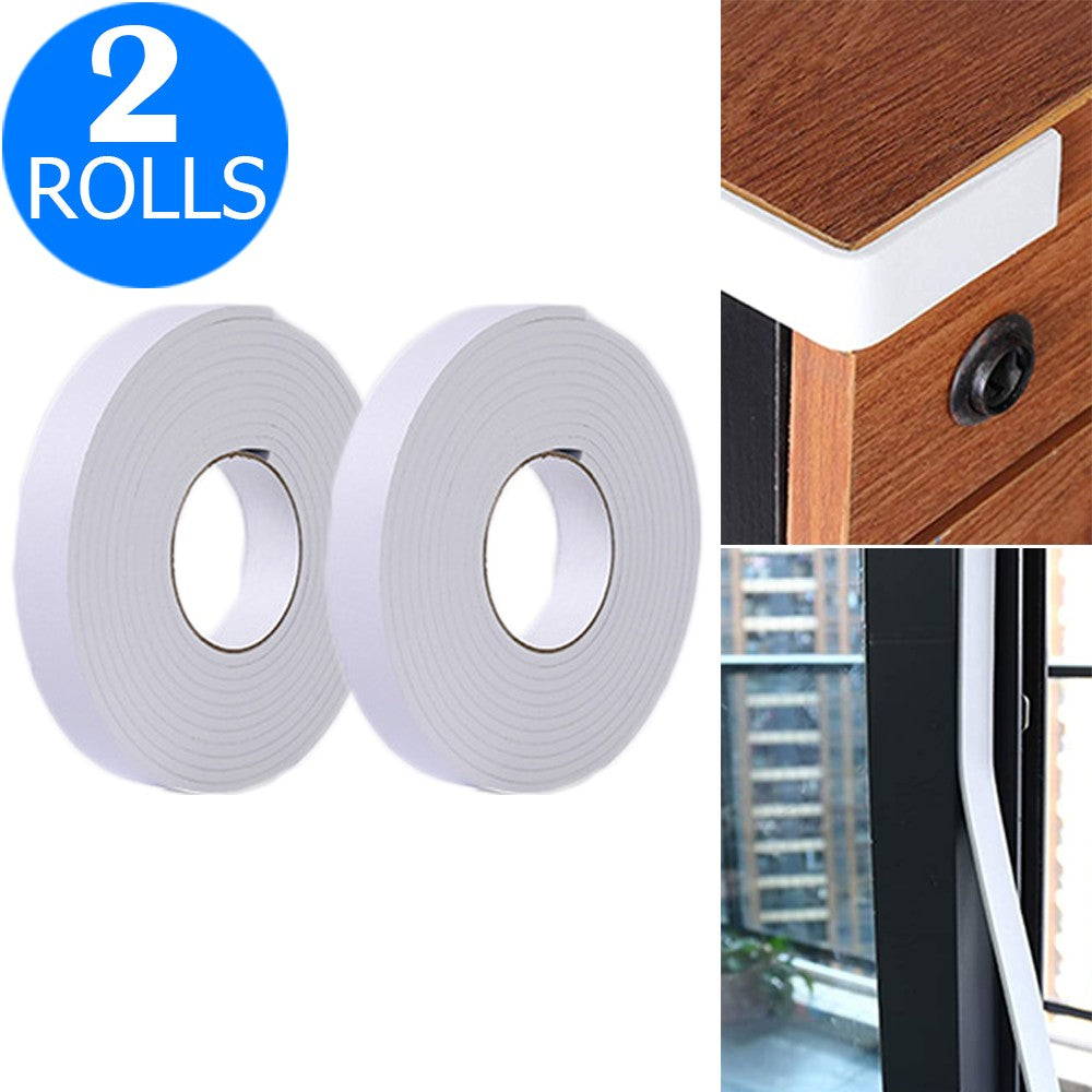 2 Rolls 5M Weather Stripping Sponge Foam Strip Tapes Draught Excluder Door Window Seal Rolls White