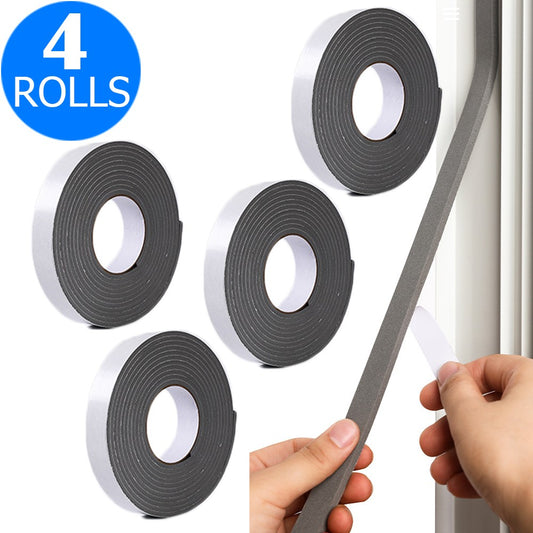 4 Rolls 5M Weather Stripping Sponge Foam Strip Tapes Draught Excluder Door Window Seal Rolls Grey