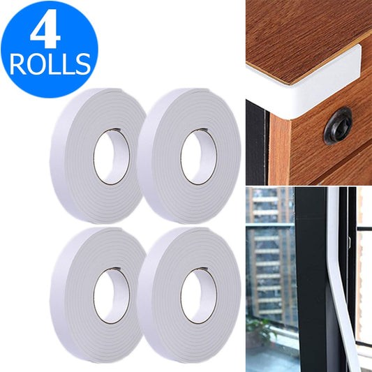 4 Rolls 5M Weather Stripping Sponge Foam Strip Tapes Draught Excluder Door Window Seal Rolls White