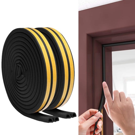 2 Rolls 5M D Type Door Weather Stripping Window Seal Strips Self Adhisive Gap Blockers Black