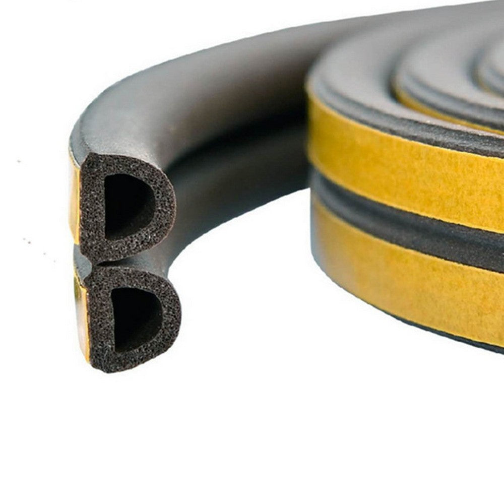 2 Rolls 5M D Type Door Weather Stripping Window Seal Strips Self Adhisive Gap Blockers Black