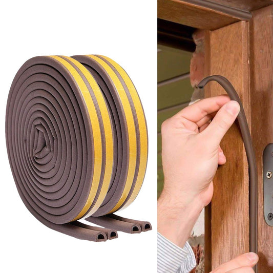 2 Rolls 5M D Type Door Weather Stripping Window Seal Strips Self Adhisive Gap Blockers Brown