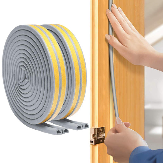 2 Rolls 5M D Type Door Weather Stripping Window Seal Strips Self Adhisive Gap Blockers Grey