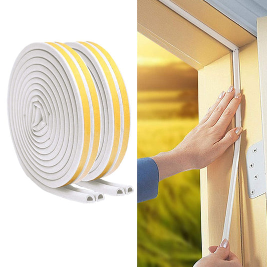 2 Rolls 5M D Type Door Weather Stripping Window Seal Strips Self Adhisive Gap Blockers White