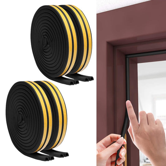 4 Rolls 5M D Type Door Weather Stripping Window Seal Strips Self Adhisive Gap Blockers Black