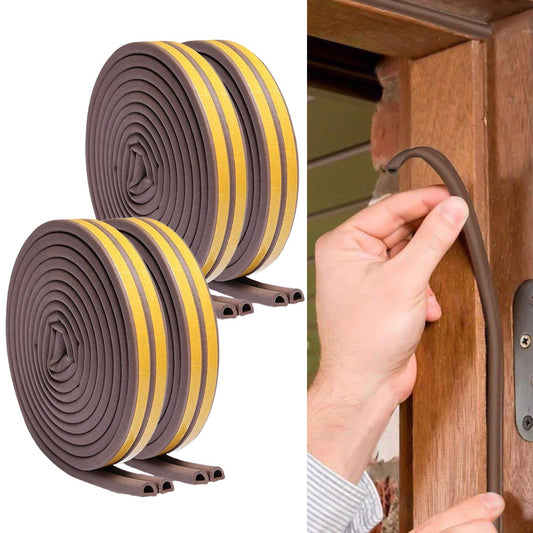 4 Rolls 5M D Type Door Weather Stripping Window Seal Strips Self Adhisive Gap Blockers Brown
