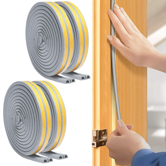 4 Rolls 5M D Type Door Weather Stripping Window Seal Strips Self Adhisive Gap Blockers Grey