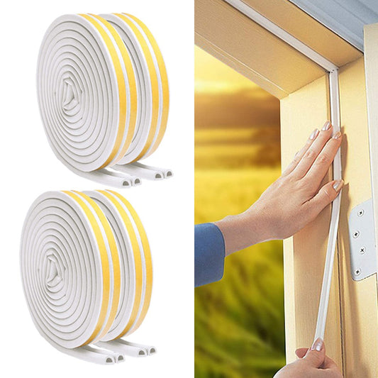 4 Rolls 5M D Type Door Weather Stripping Window Seal Strips Self Adhisive Gap Blockers White